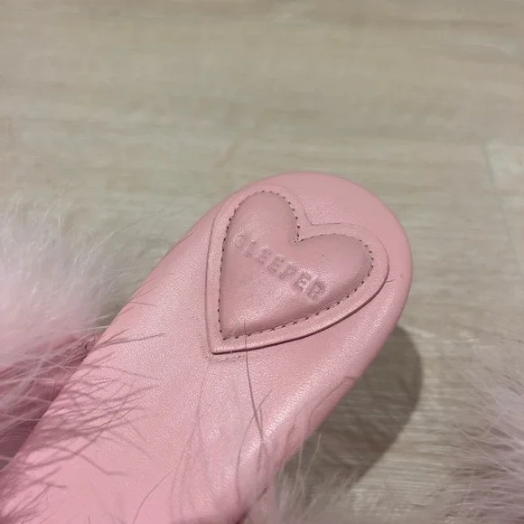 Sleeper Manon Pink Leather Feather Mules Square Toe - Picture 4 of 6